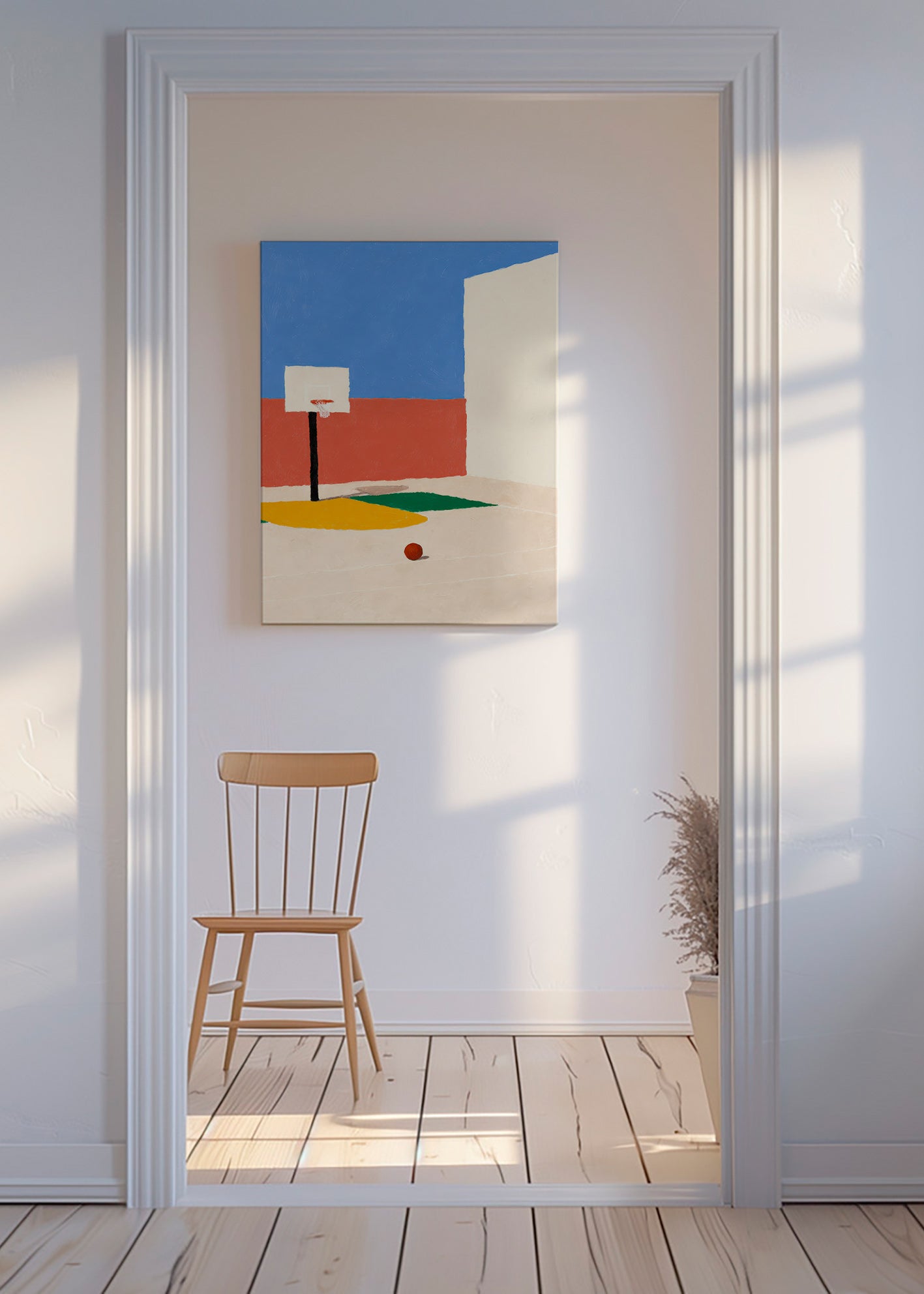 Sportkunst: minimalistischer Platz mit Ball