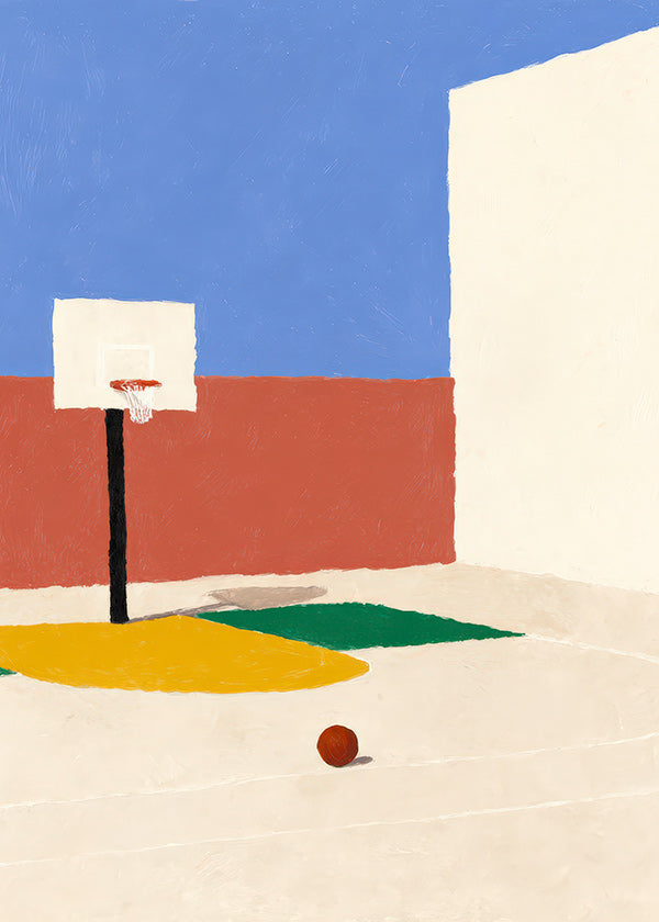 Sportkunst: minimalistischer Platz mit Ball