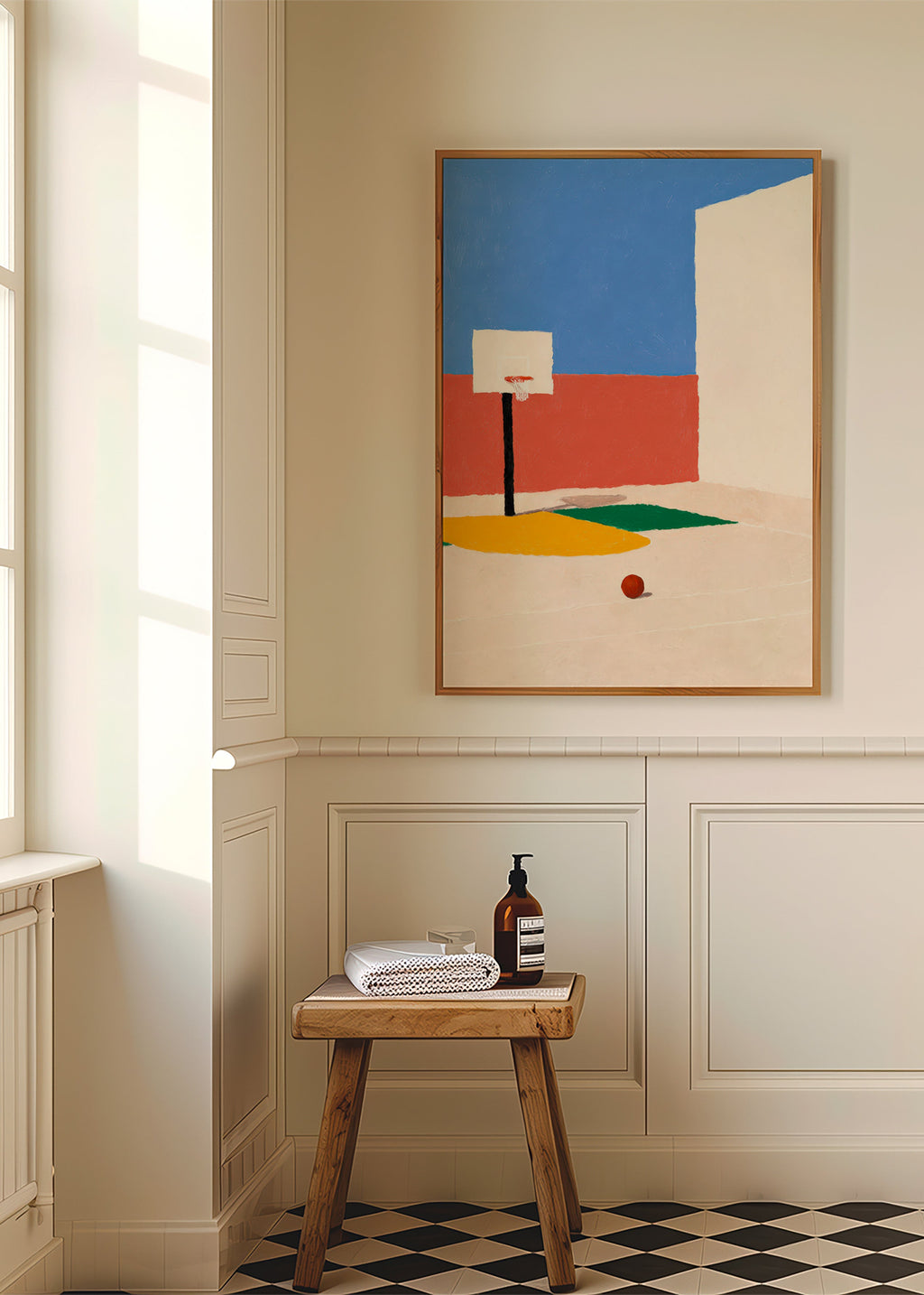 Sportkunst: minimalistischer Platz mit Ball
