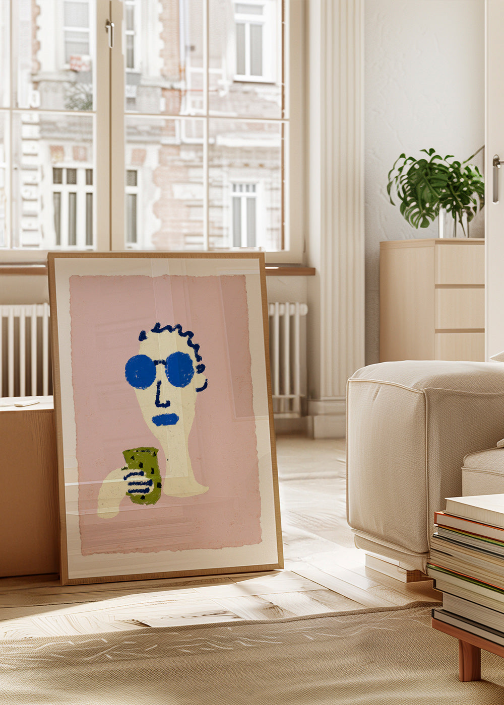 Illustration portrait aux lunettes bleues