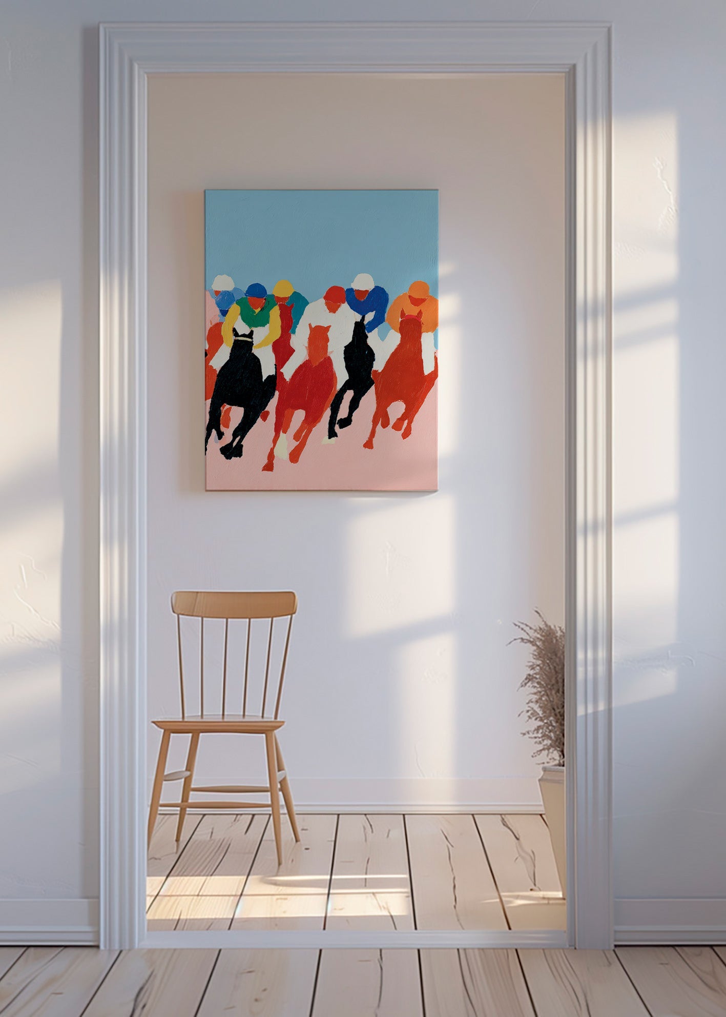 Sportkunst: kleurrijke paardenrace