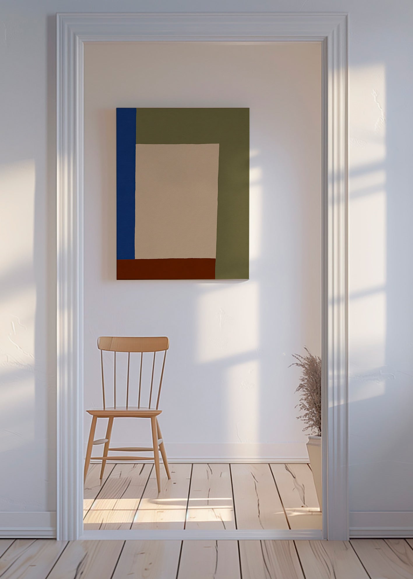 Tableau géométrique au rectangle beige