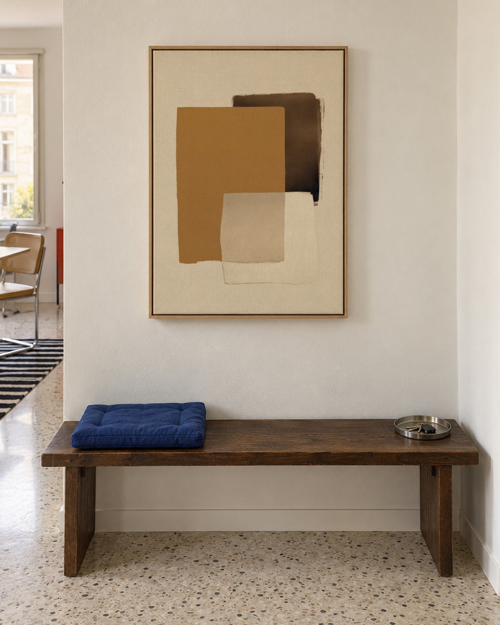 Ochre Layers - Framed canvas in an interior