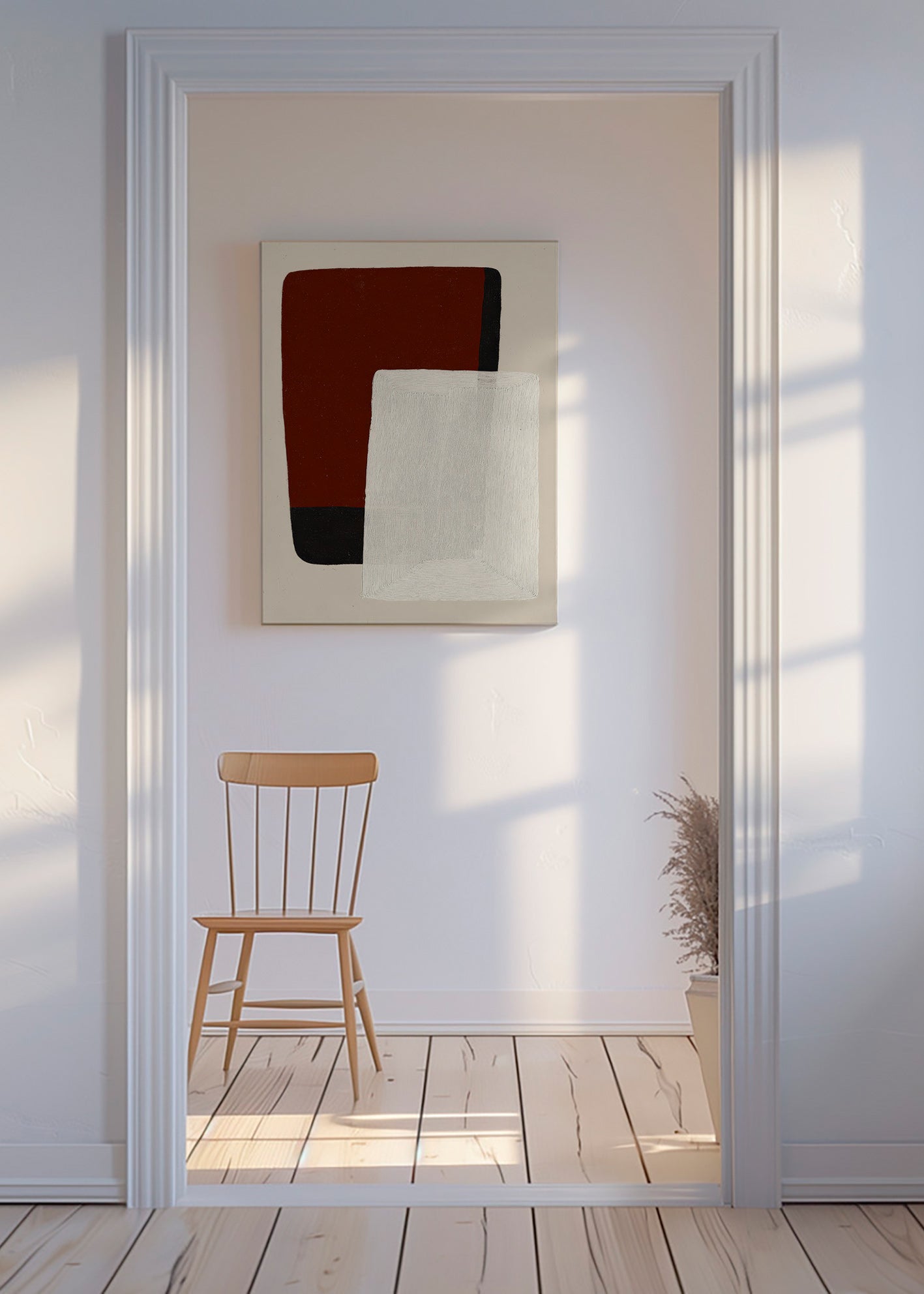 Abstract schilderij aarde- en witte blokken