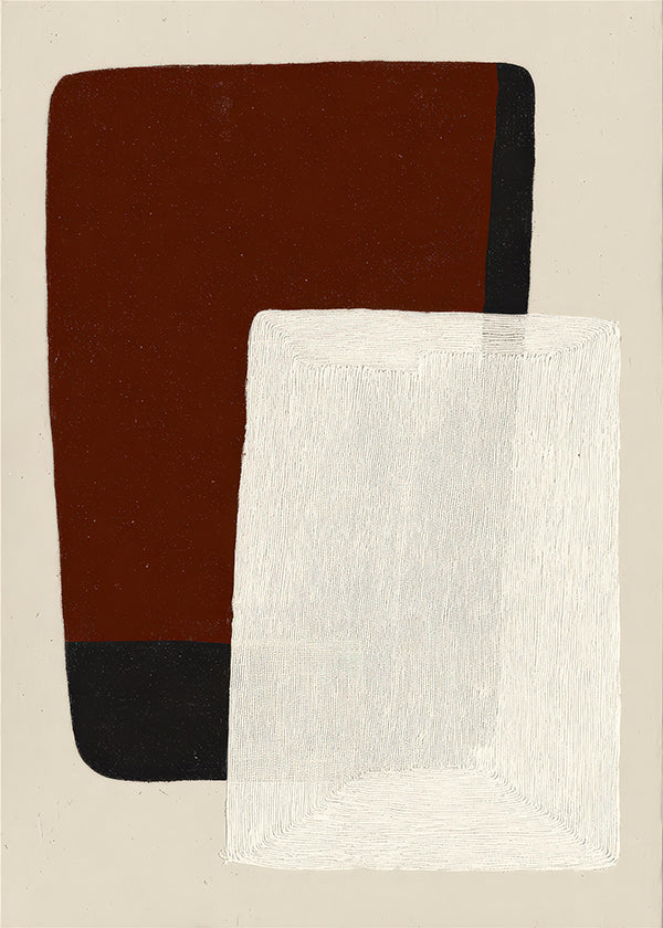 Abstract schilderij aarde- en witte blokken