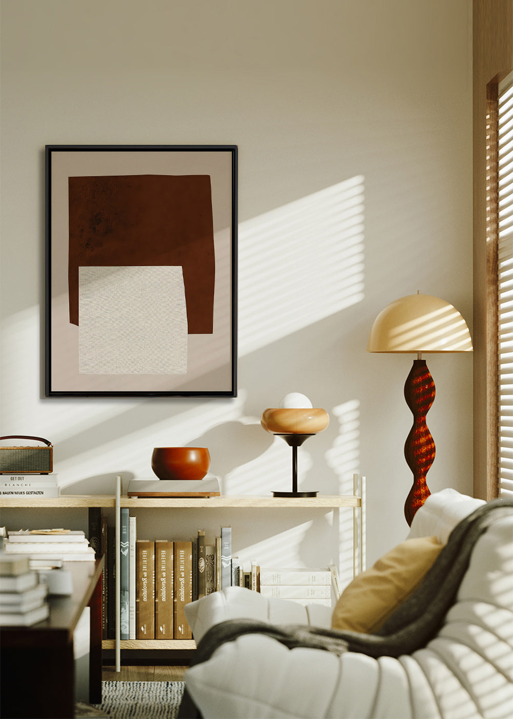 Minimalistisch ontwerp met bruine en crèmekleurige vormen