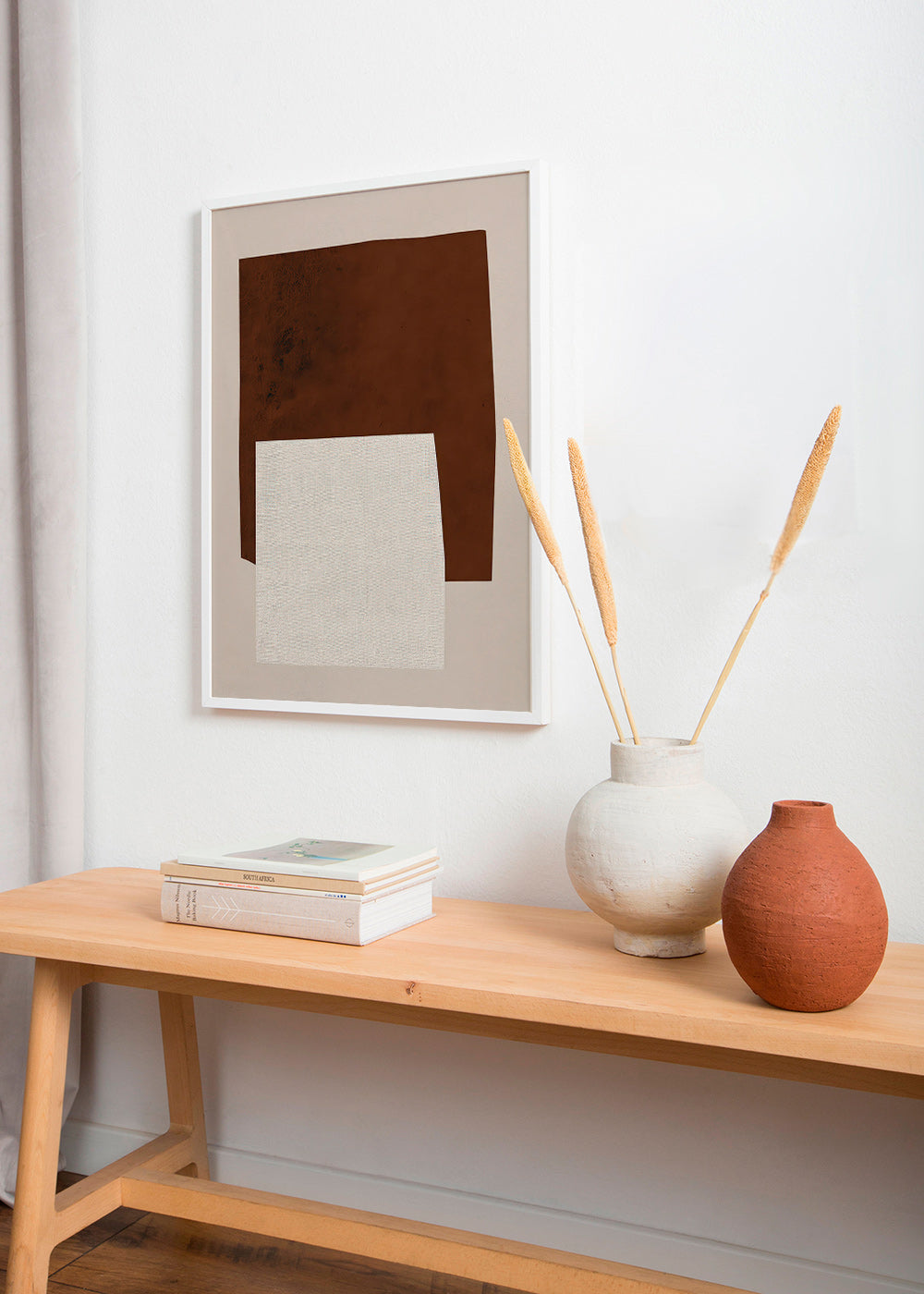 Minimalistisch ontwerp met bruine en crèmekleurige vormen
