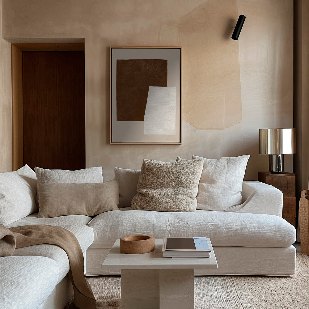 Œuvre abstraite aux textures marron et crème
