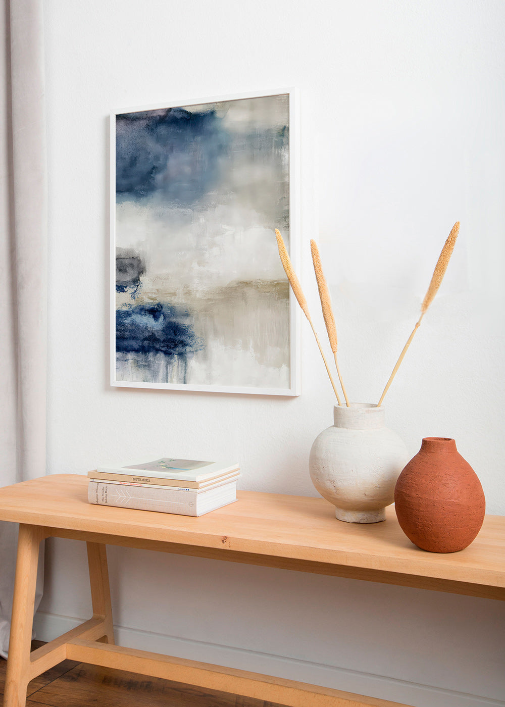 Tableau abstrait bleu et beige