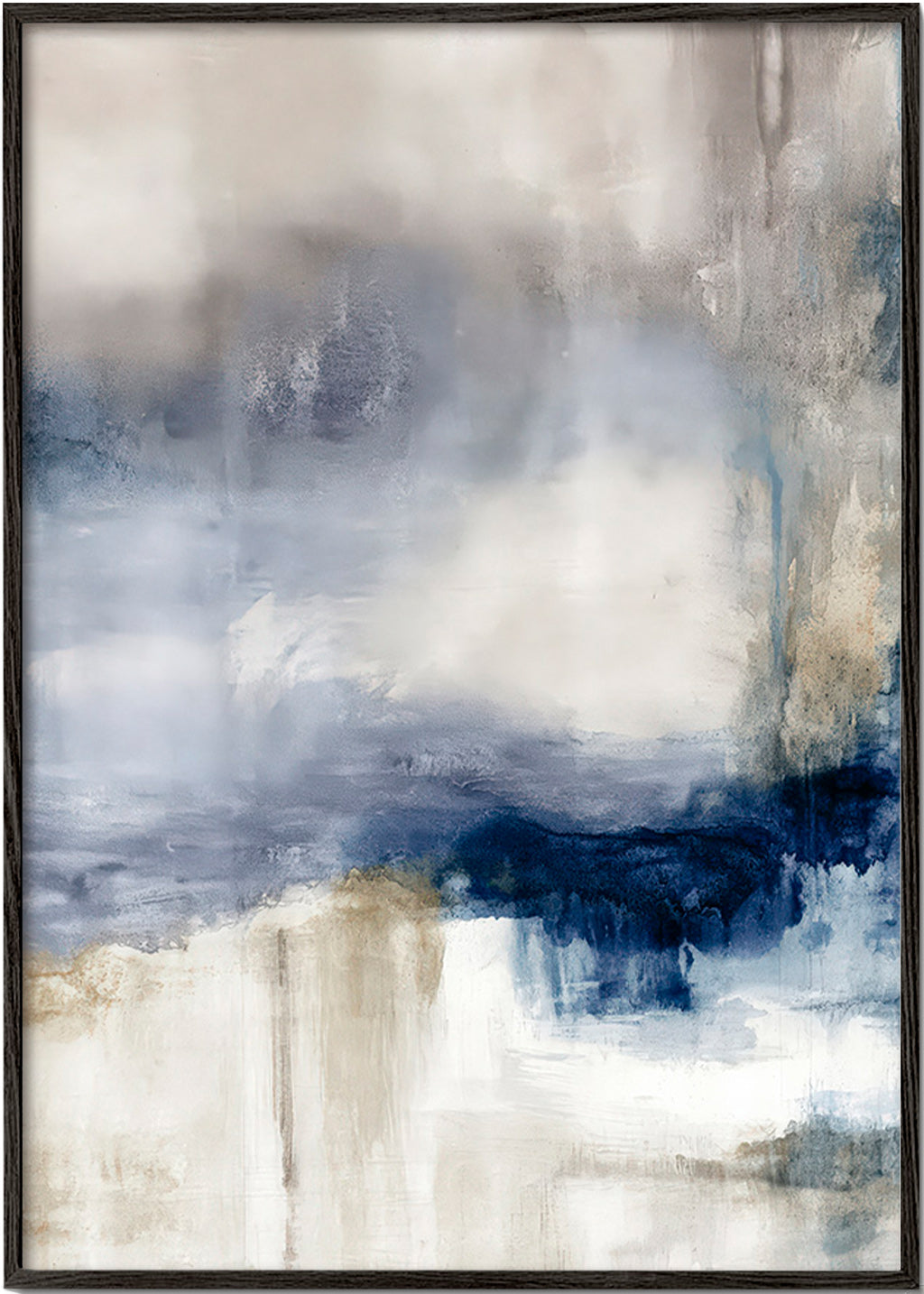 Abstract kunstwerk blauw en beige met zachte textuur