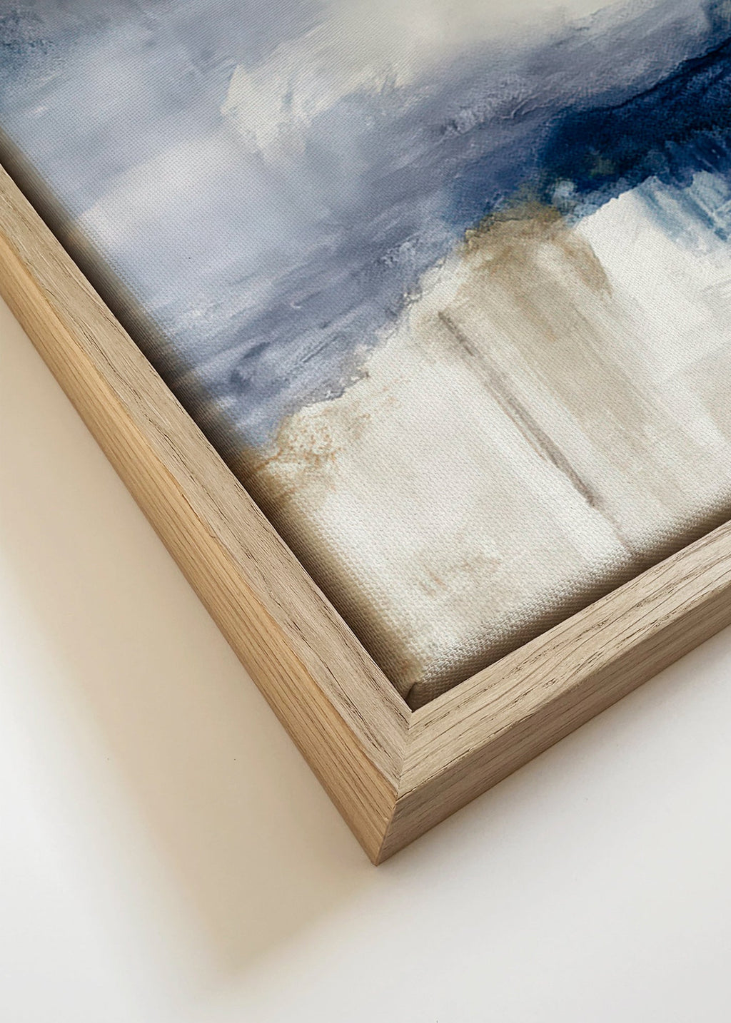 Abstract kunstwerk blauw en beige met zachte textuur