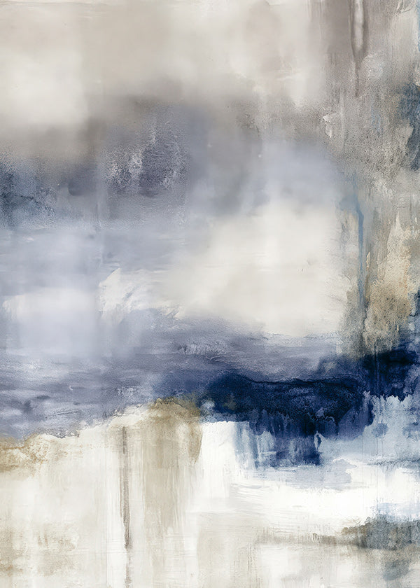 Abstract kunstwerk blauw en beige met zachte textuur