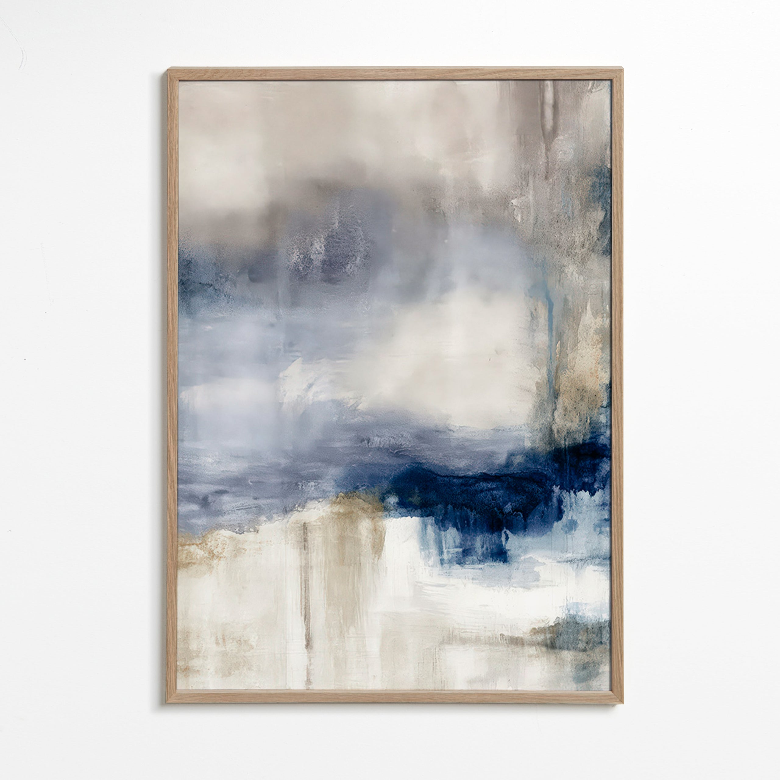 Abstract kunstwerk blauw en beige met zachte textuur