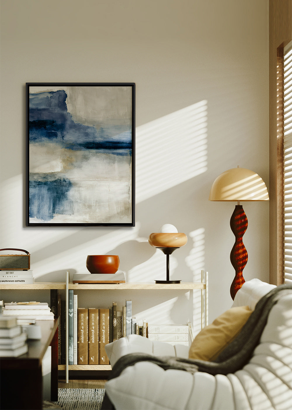 Abstracte poster: meer in nevel