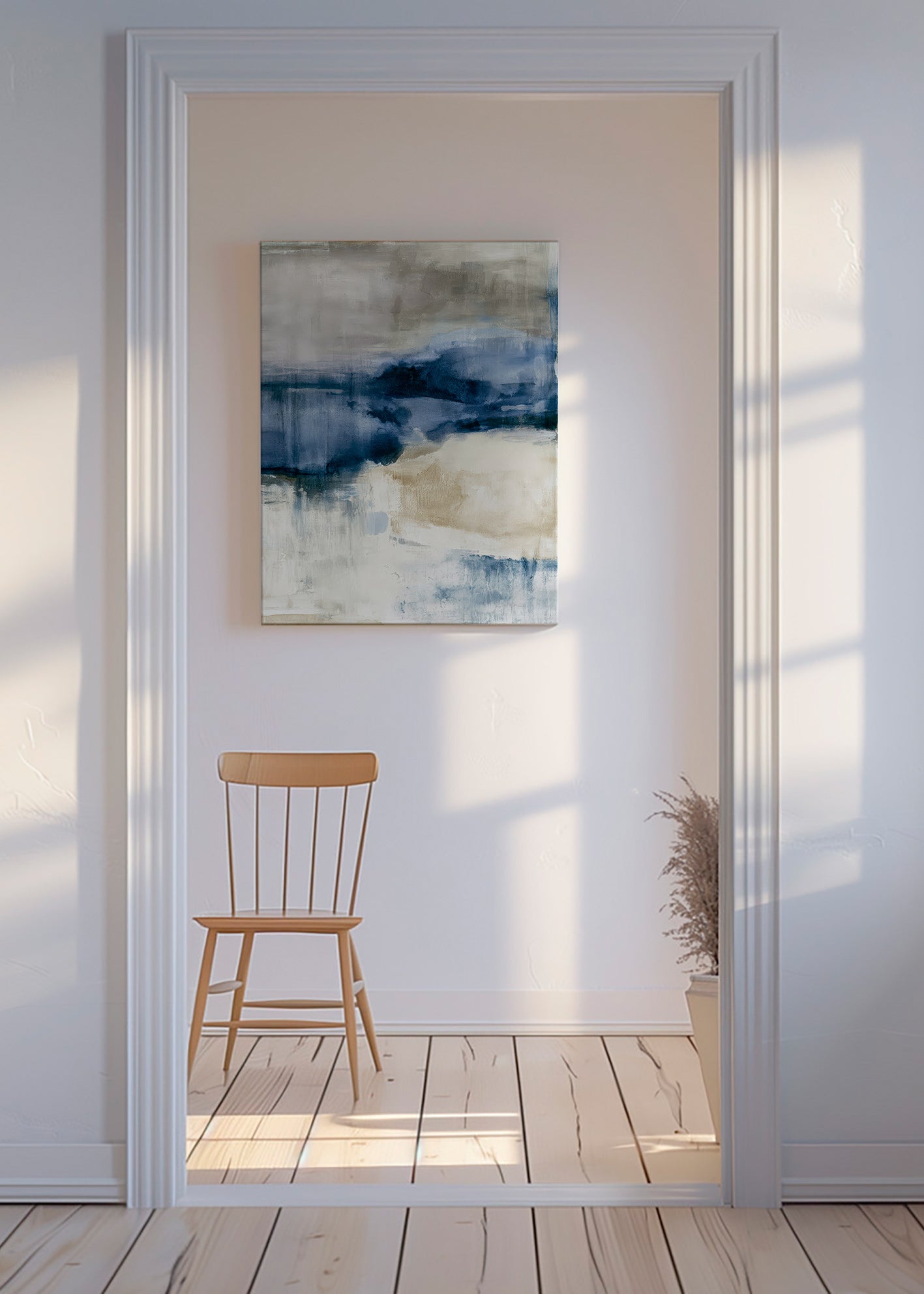 Abstracte kunst winternevel met blauwe vegen