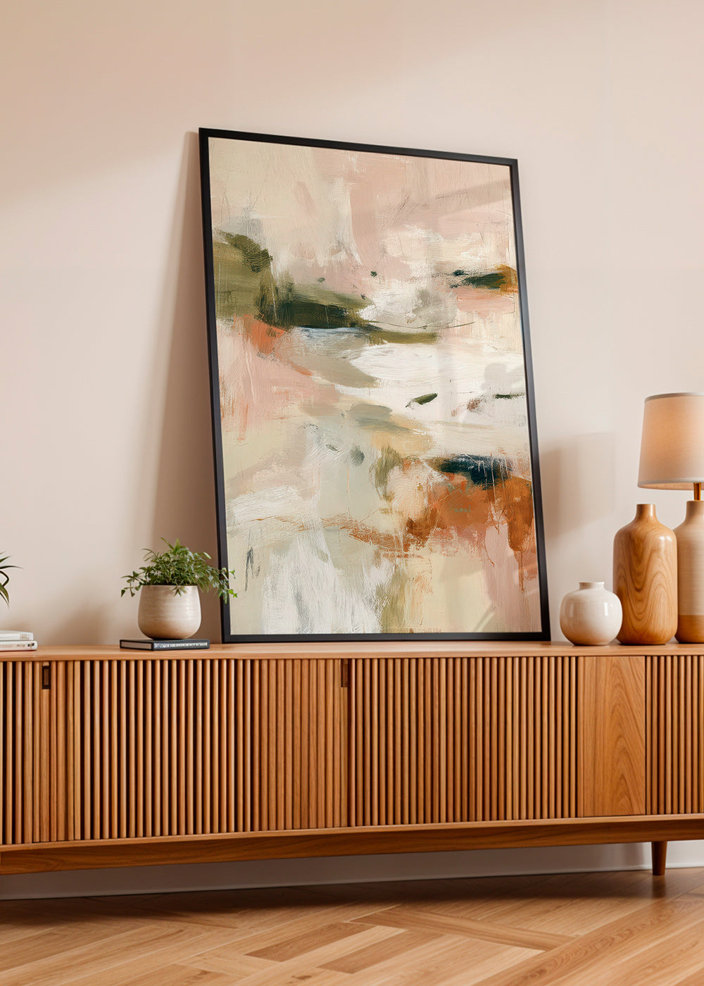 Tableau de paysage abstrait aux tons terre