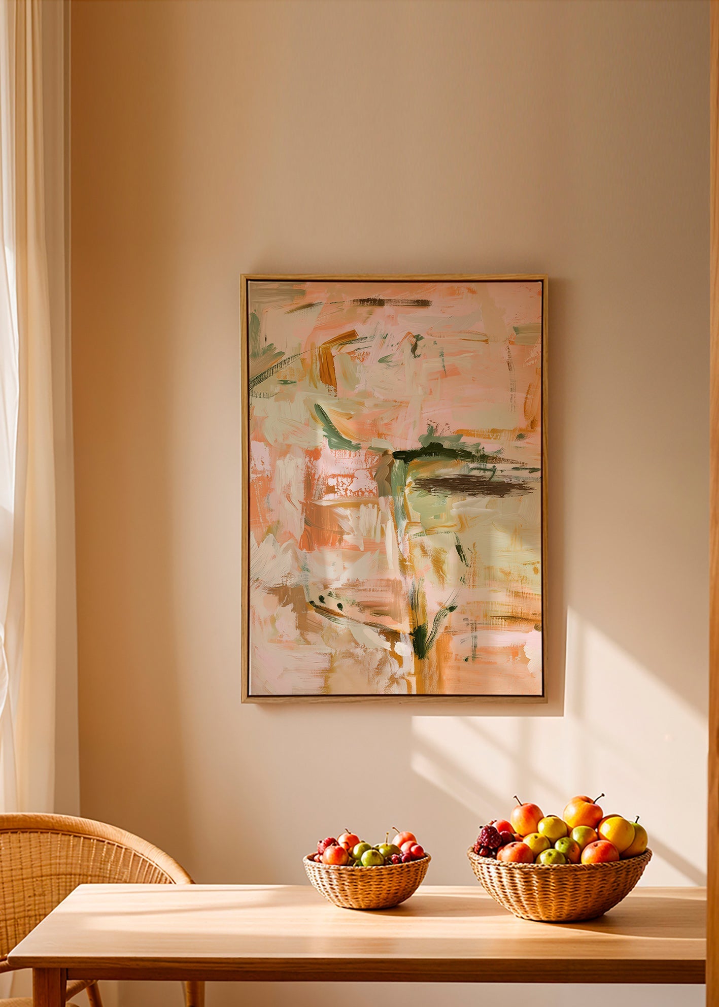 Botanische print met zachte pastelstreken