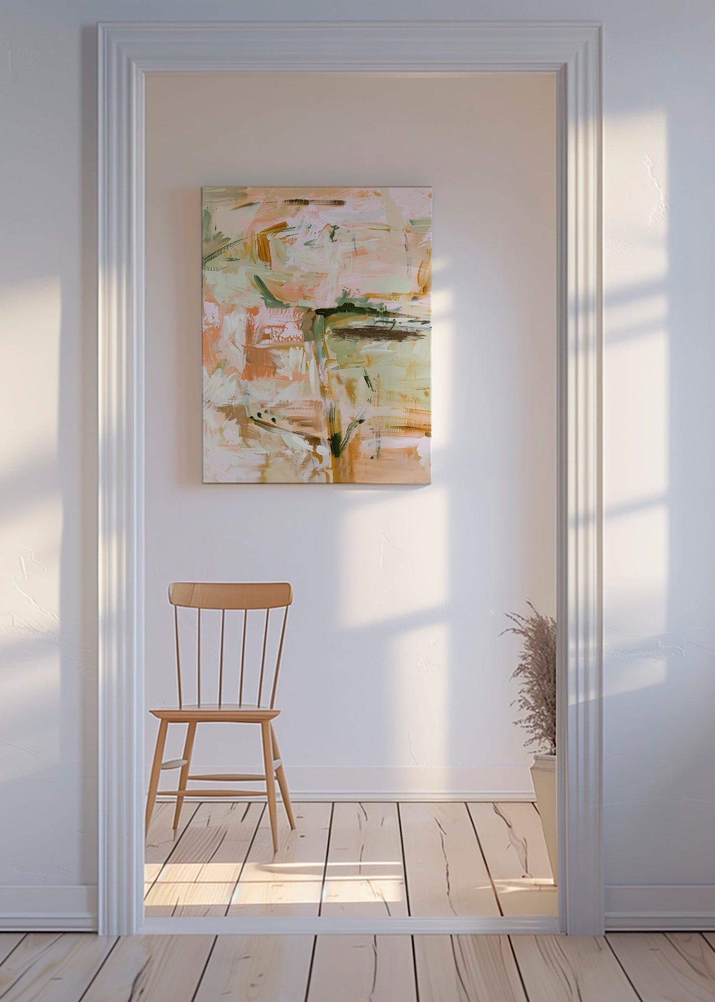 Botanische print met zachte pastelstreken