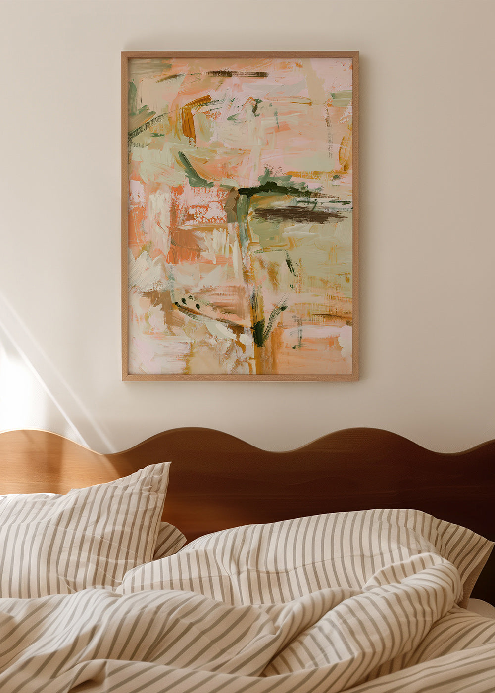 Botanische print met zachte pastelstreken