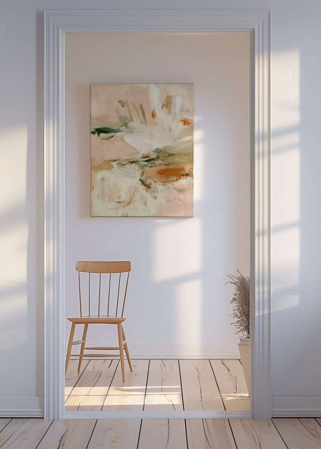 Botanische print: abstract in roze en beige