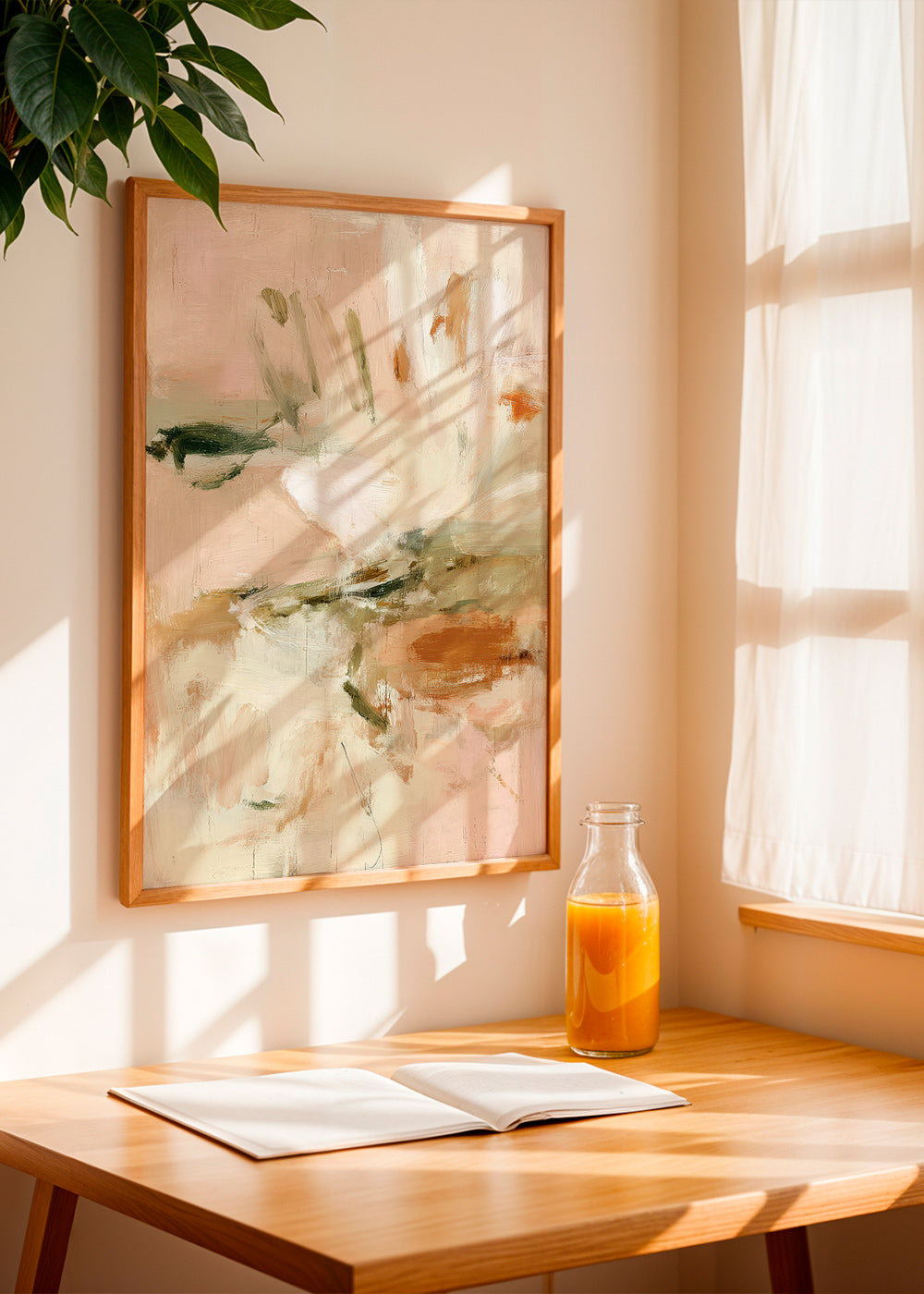 Botanische print: abstract in roze en beige