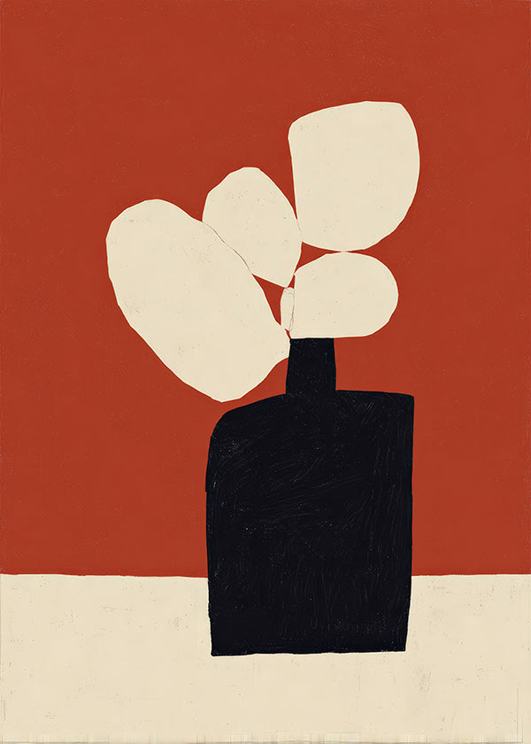 Botanische print met zwarte vaas