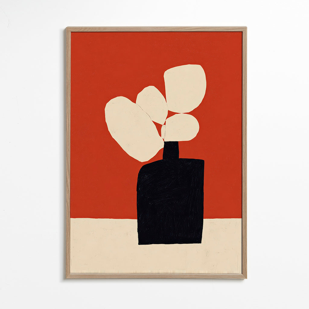 Botanische print met zwarte vaas