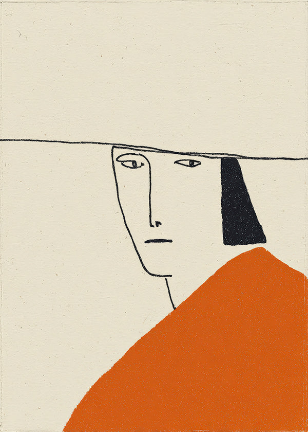 Minimalistische Illustration mit orangefarbenem Mantel