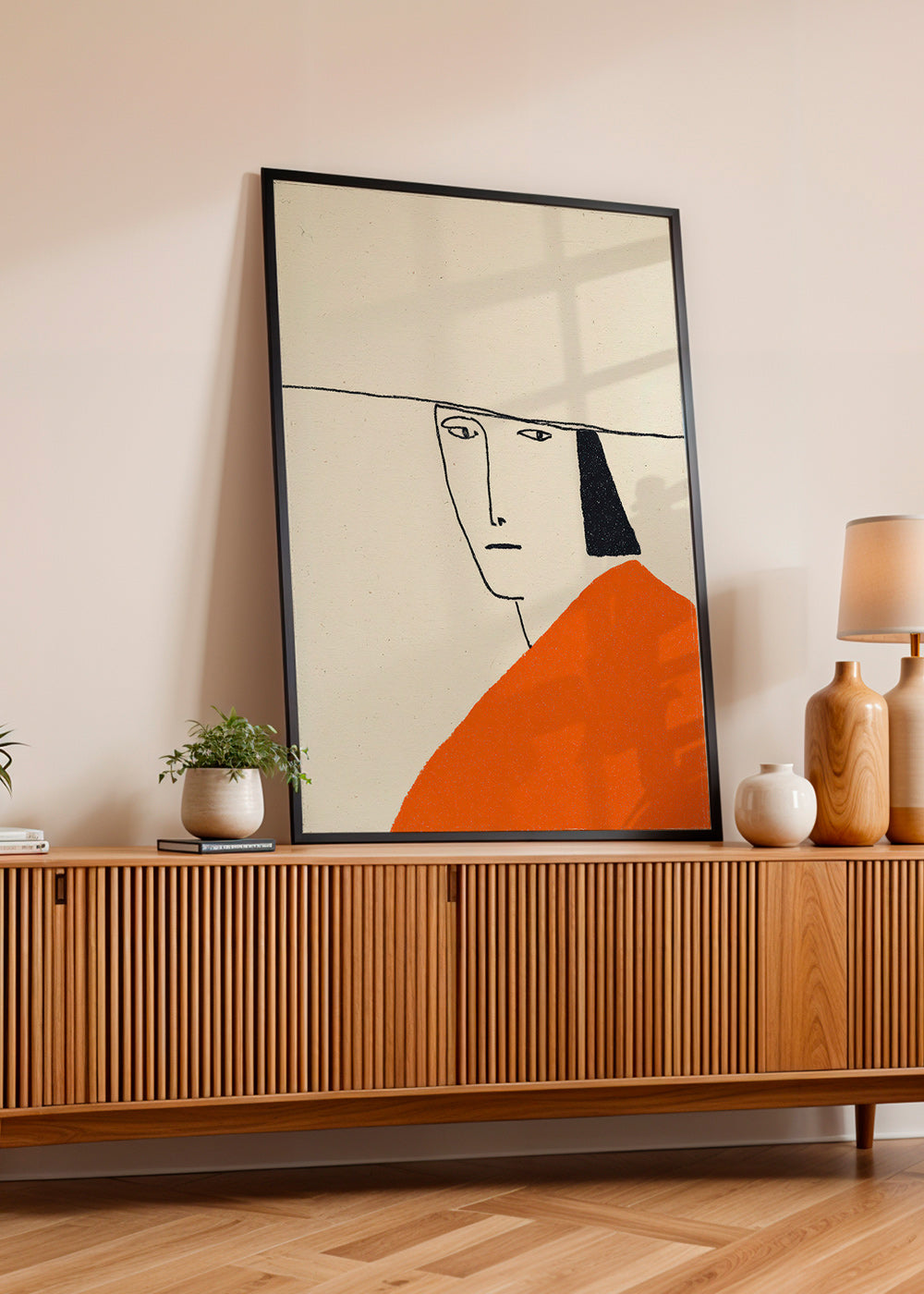 Minimalistische Illustration mit orangefarbenem Mantel
