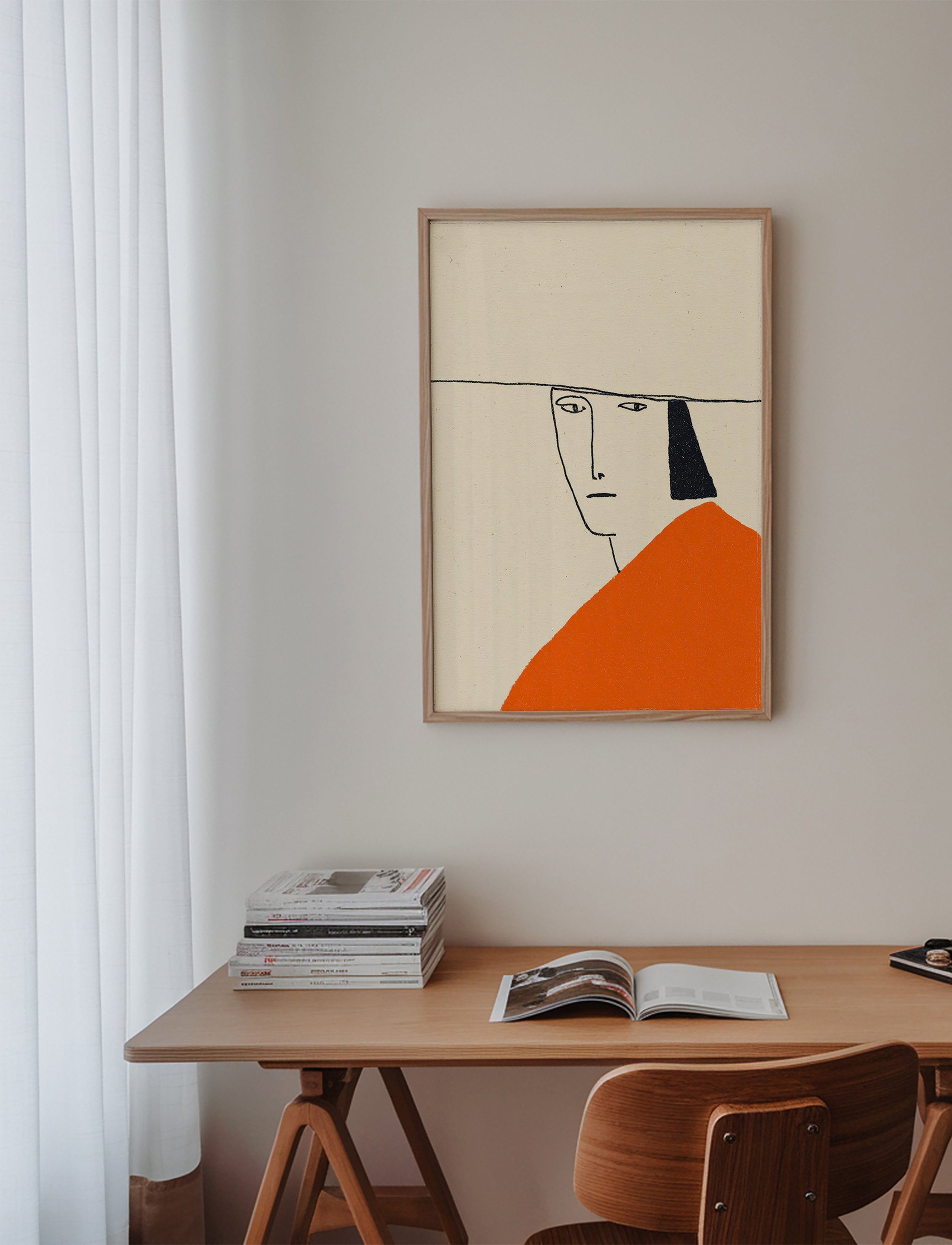 Minimalistische Illustration mit orangefarbenem Mantel