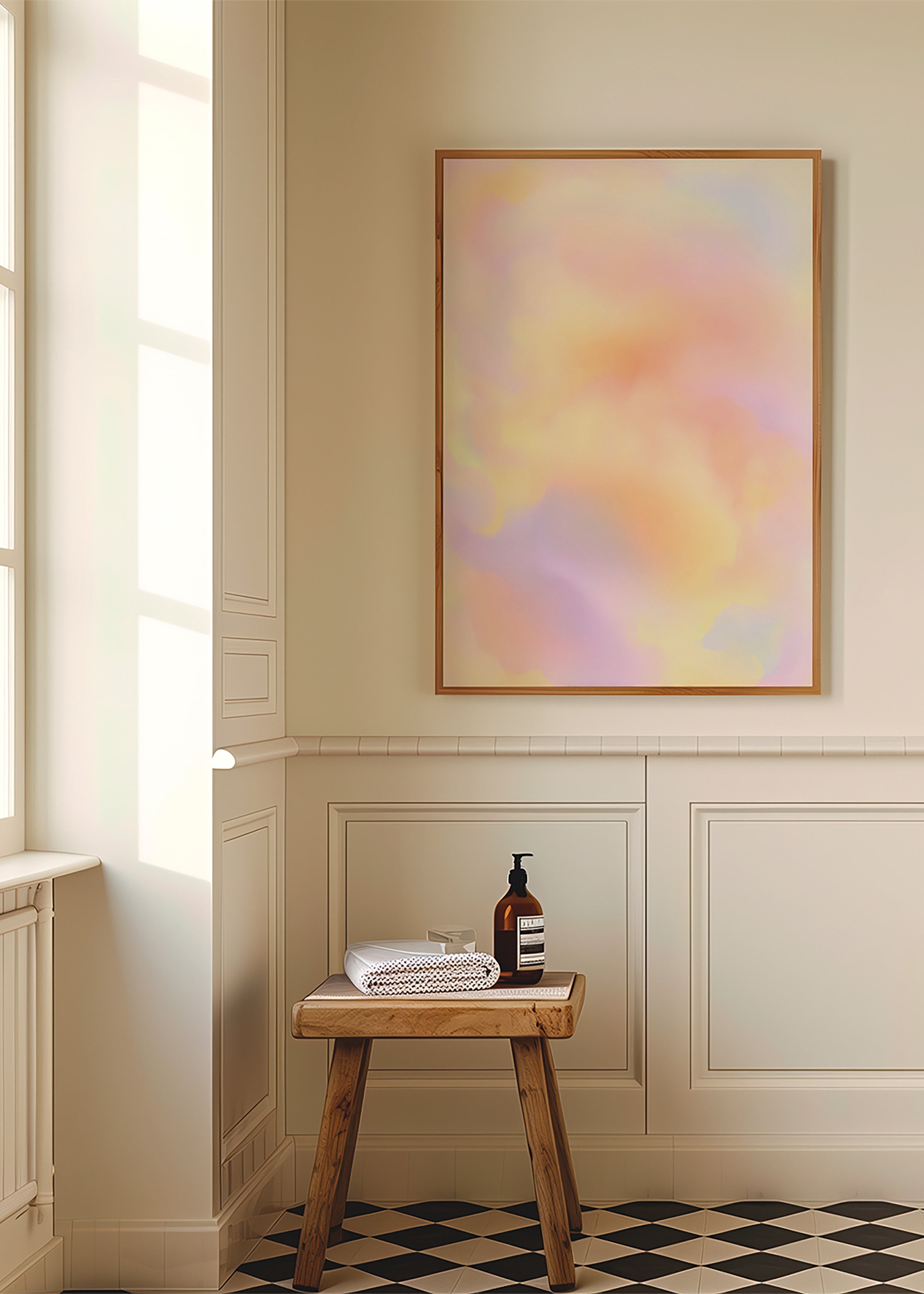 Tableau abstrait nuages aux tons pastel