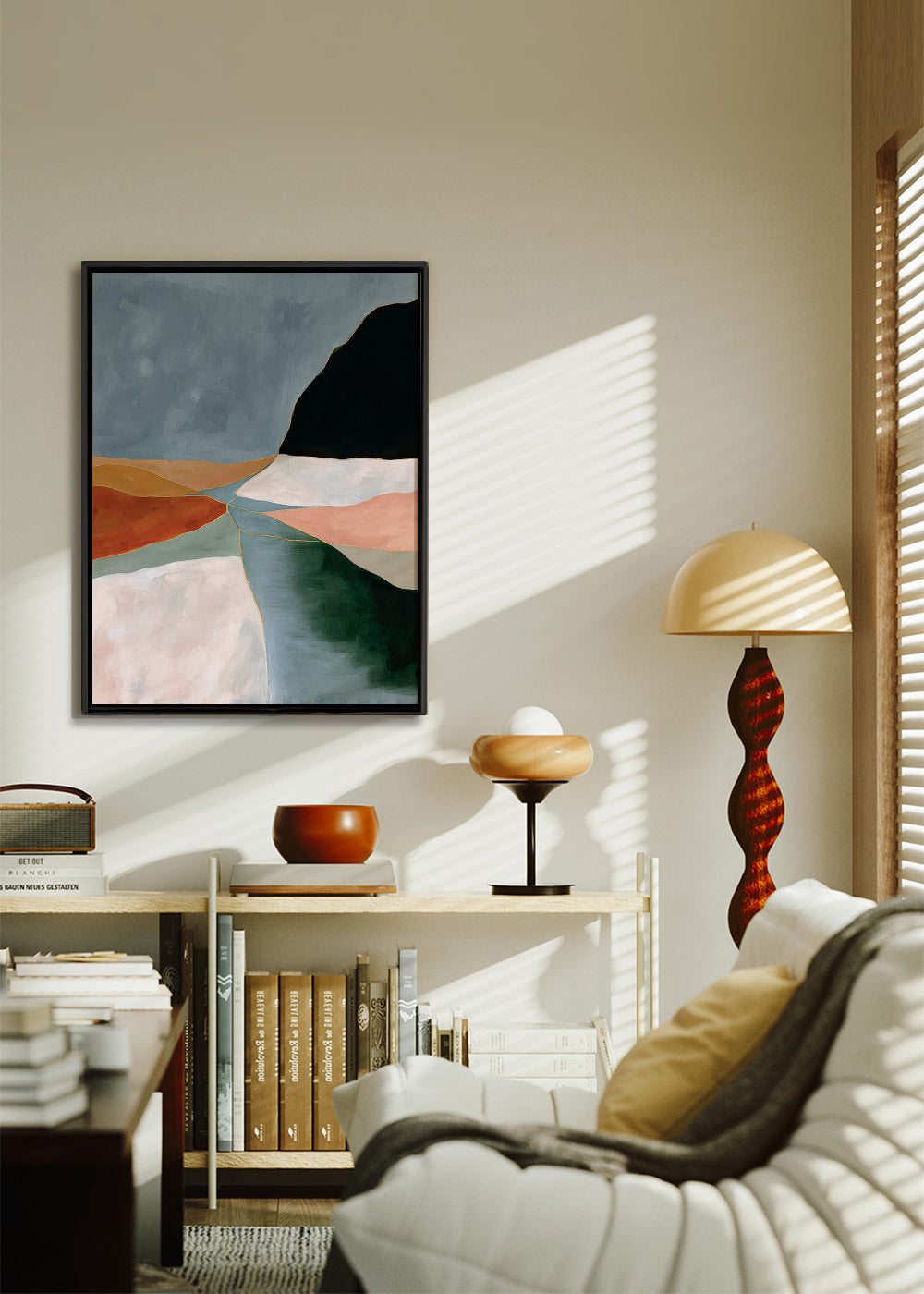 Landschap kunst: vallei en rivier in aardetinten