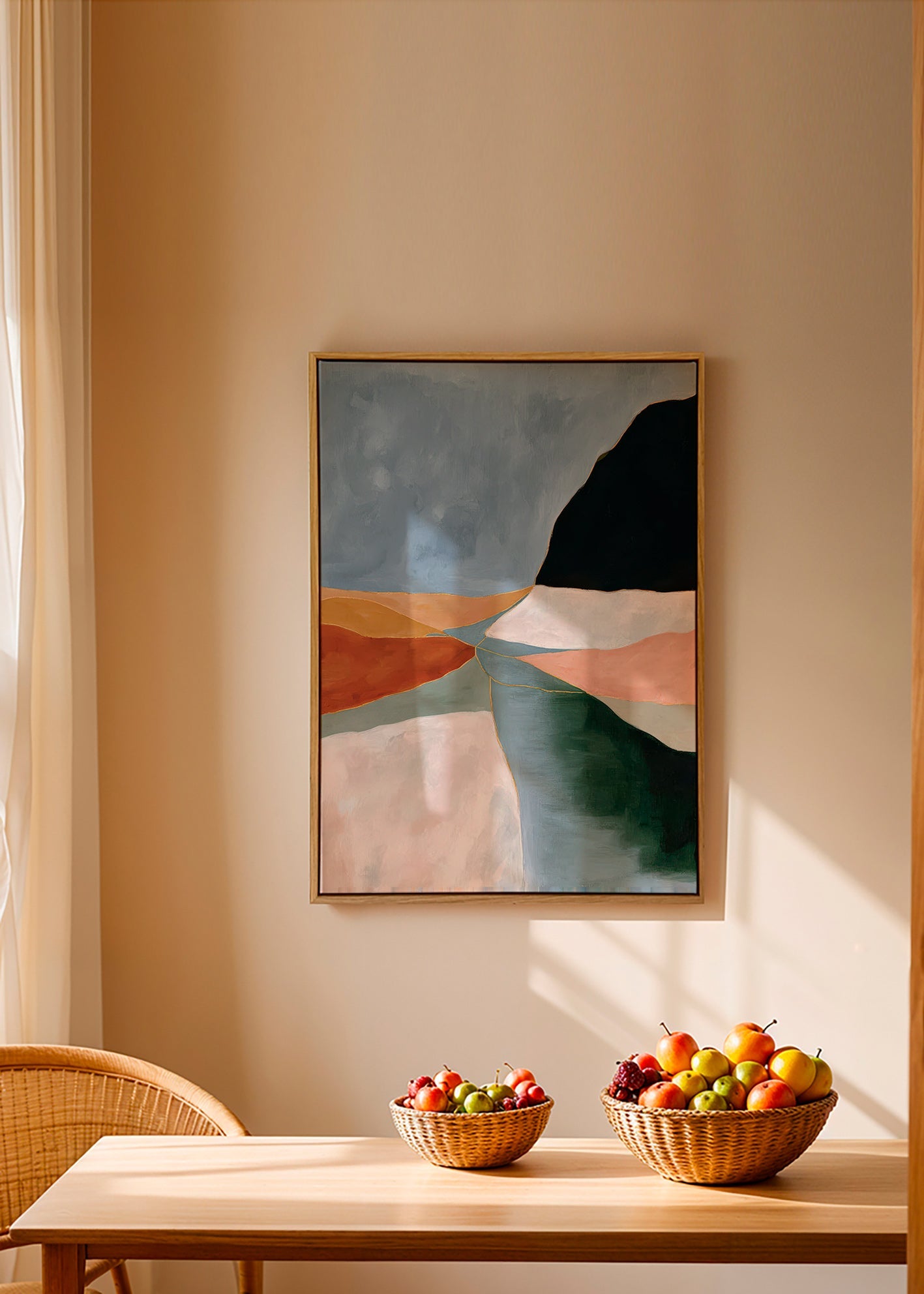Landschap kunst: vallei en rivier in aardetinten