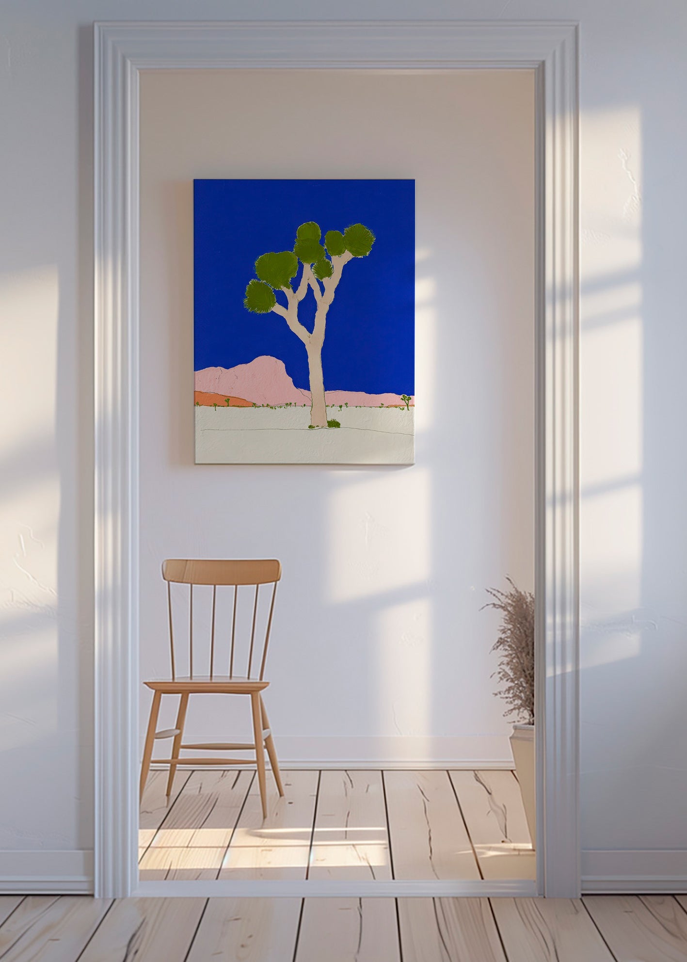 Art de paysage: arbre du désert sobre ciel bleu vif