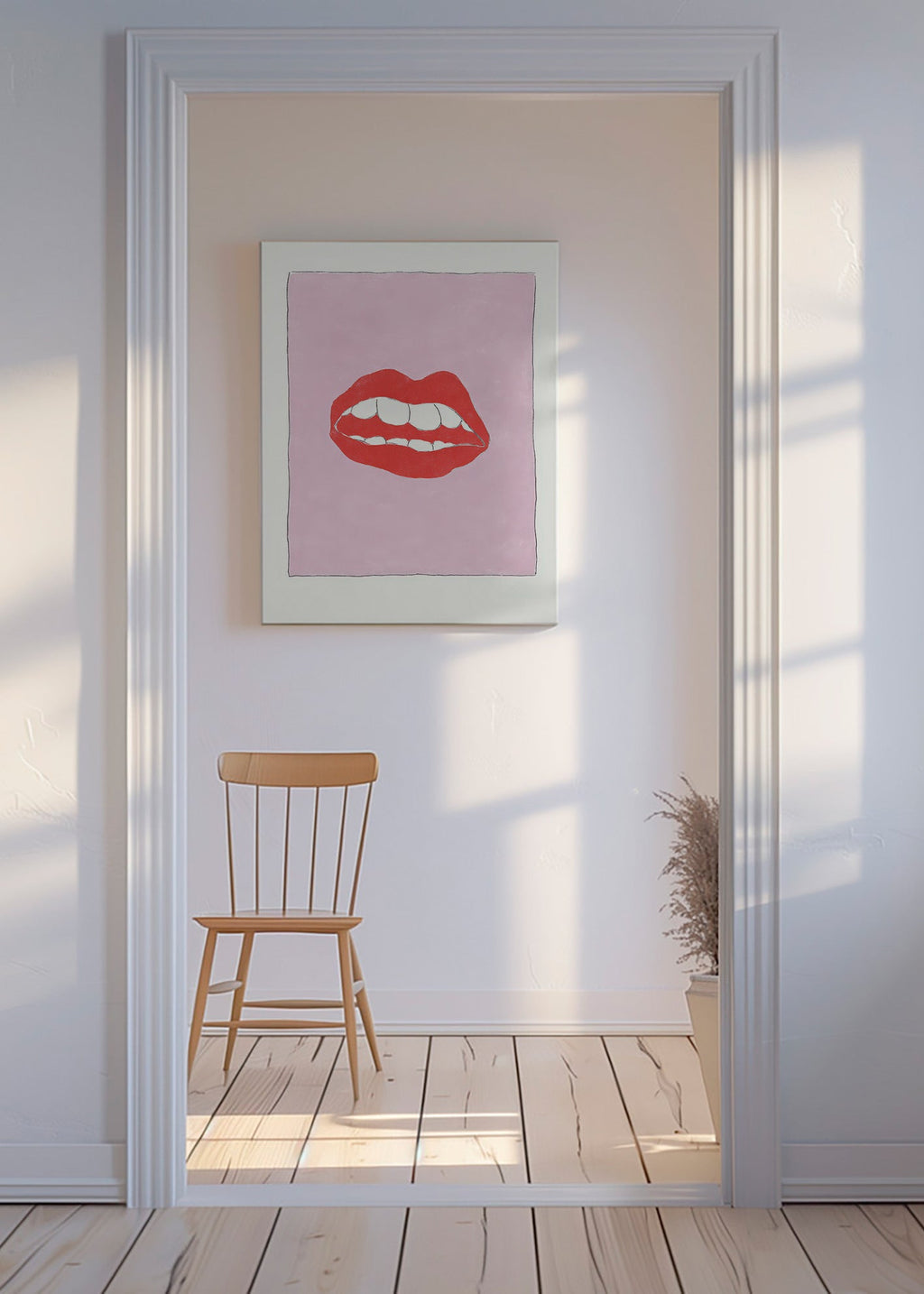 Illustration rote Lippen vor rosa Hintergrund