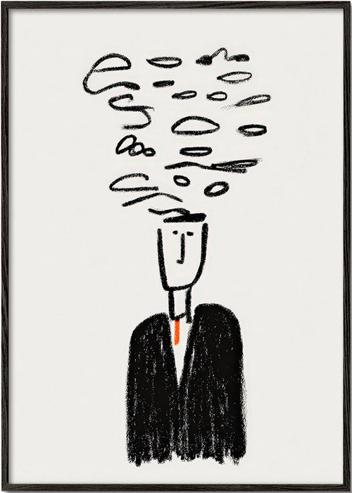 Minimalistische illustratie van een figuur met rook