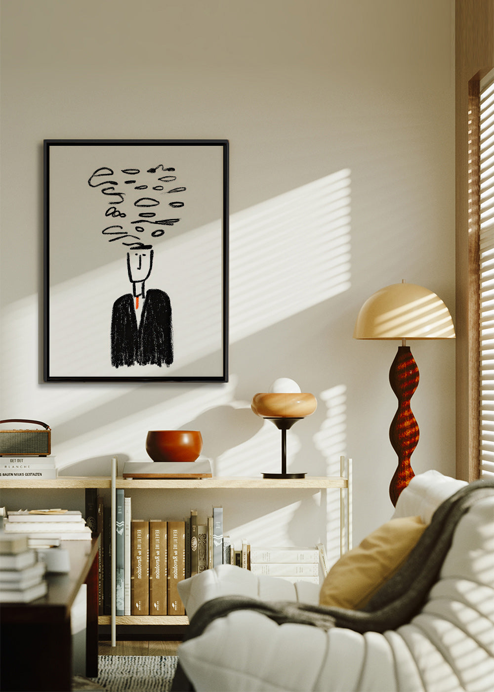 Minimalistische Illustration einer Figur mit Rauch