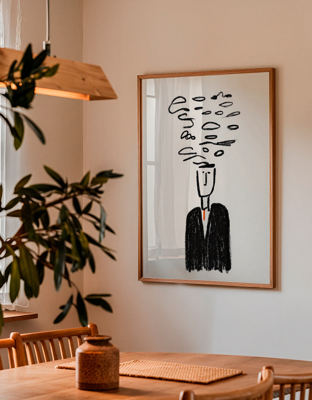 Minimalistische Illustration einer Figur mit Rauch