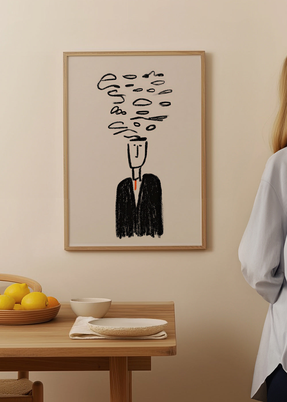Minimalistische Illustration einer Figur mit Rauch