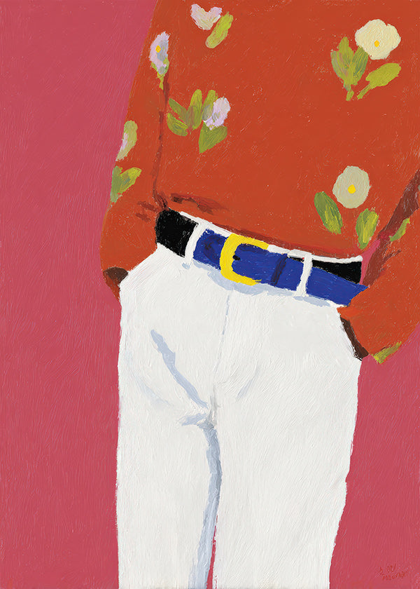 Illustration Torso mit Blumenbluse vor rosa Hintergrund