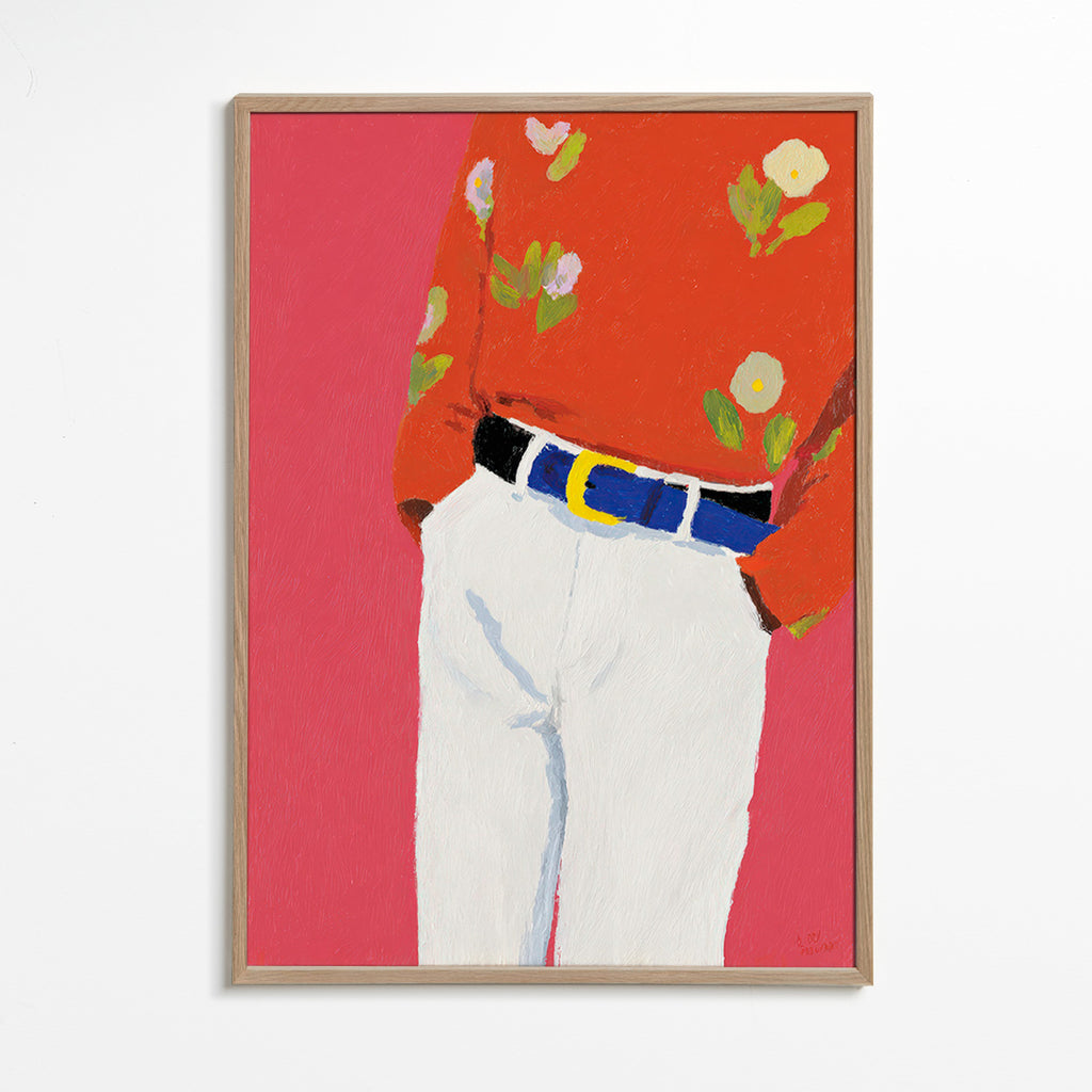 Illustration Torso mit Blumenbluse vor rosa Hintergrund