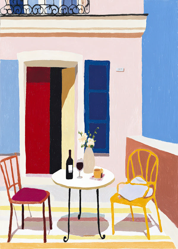 Keuken kunst: Italiaans balkon met tafel en wijn