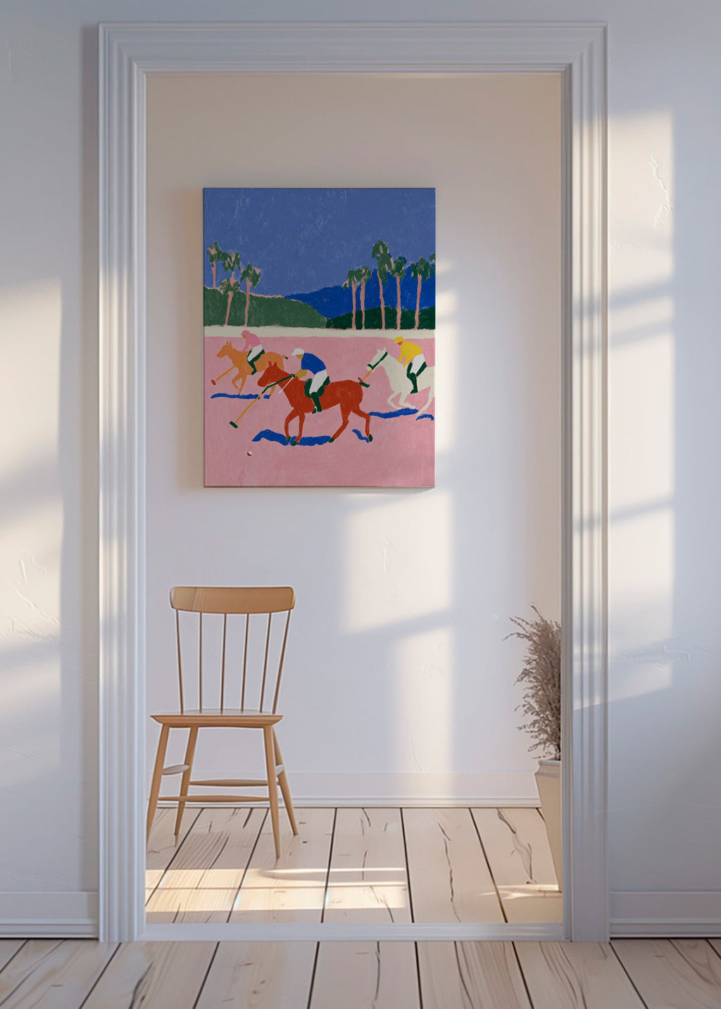 Polo sport schilderij in roze