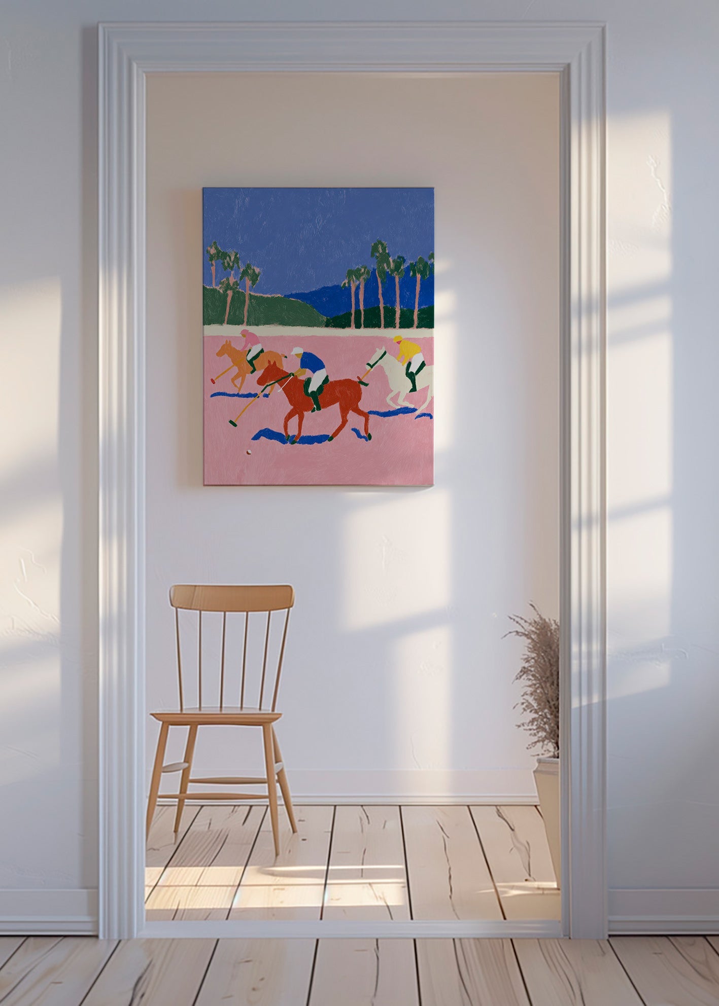 Polo sport schilderij in roze