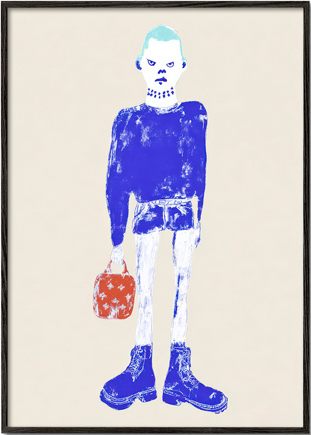 Illustration de figure bleue avec sac
