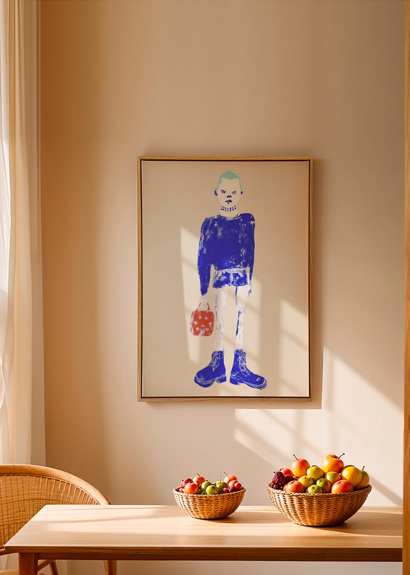 Illustration de figure bleue avec sac