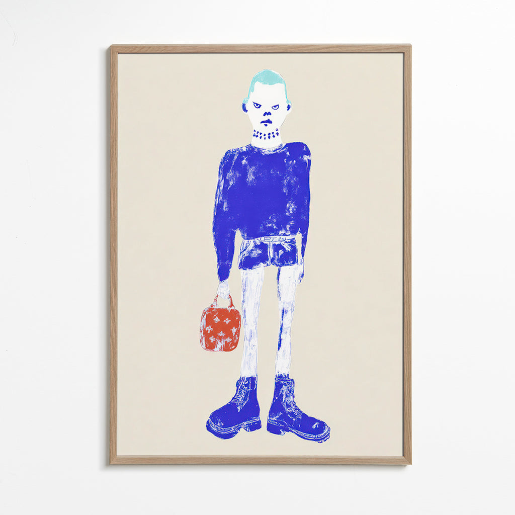 Illustration de figure bleue avec sac