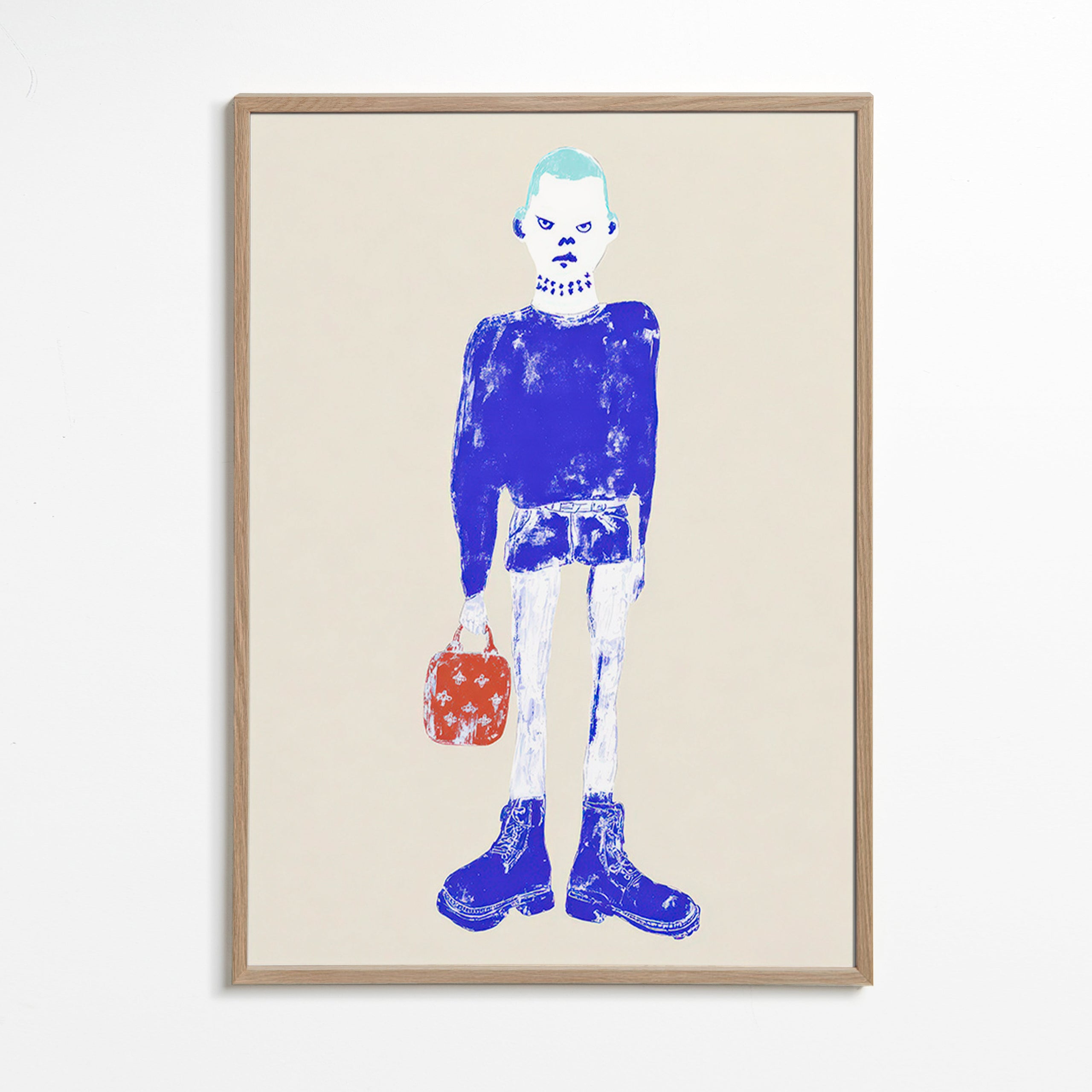 Illustration de figure bleue avec sac