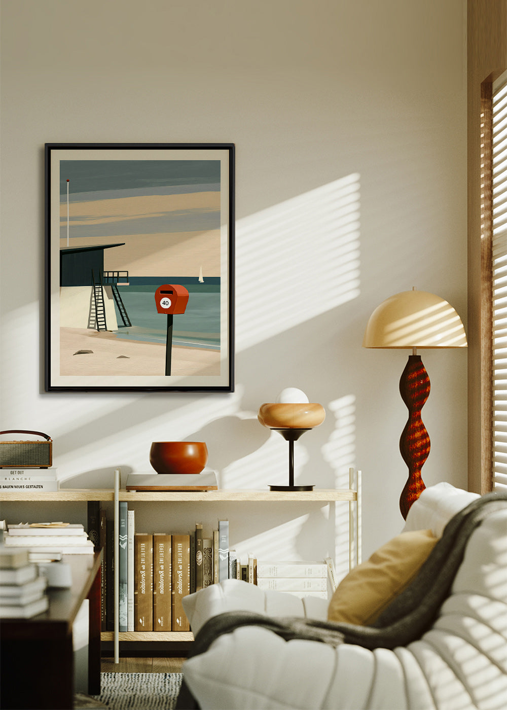 Art de paysage avec poste de surveillance et boîte rouge