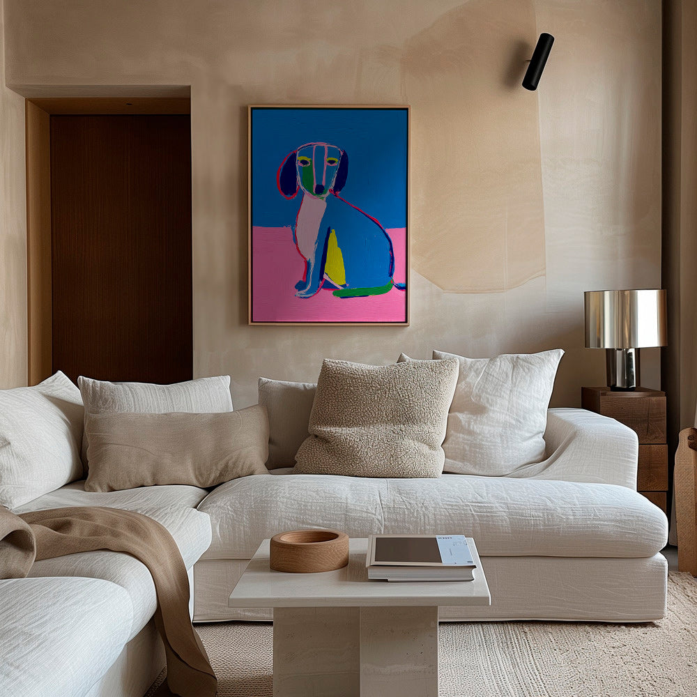 Kunstwerk neonhond felle kleuren